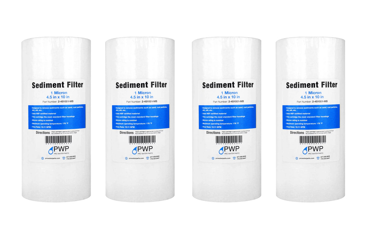 Sediment Melt Blown Water Filter Cartridge Standard 4.5x10" 1 Micron 4 Pack