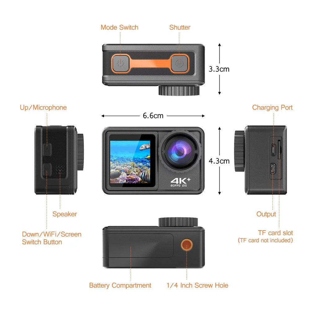 GoolRC 4K 24MP Dual Screen Sport  2.0 Inch Screen 170° Wide Angle  40m Waterproof WiFi with Macro Lens Remote Control for Sports