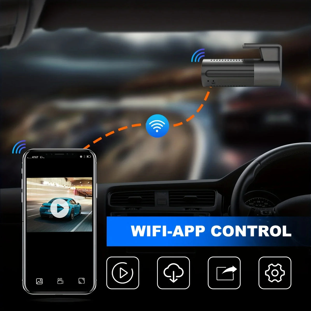 A1-2K Smart Dash Cam 2K 1440P Built-in WiFi Car Camera  Control Loop Recording G-Sensor Night Vision Support 128G