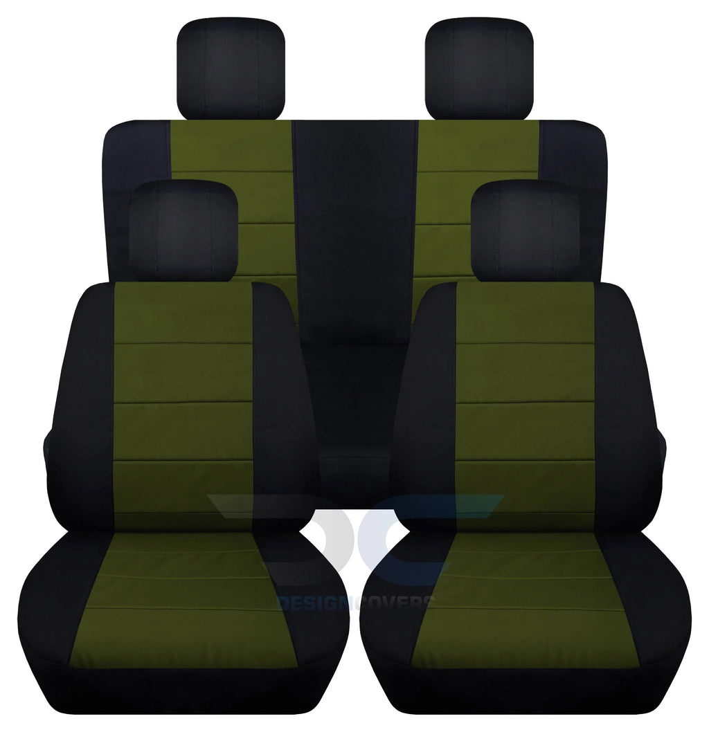 T247-Designcovers Fits 2007-2010 Jeep Wrangler  2-Door Cotton Seat Covers:Black and Hunter Green - Front & Rear Solid Bench
