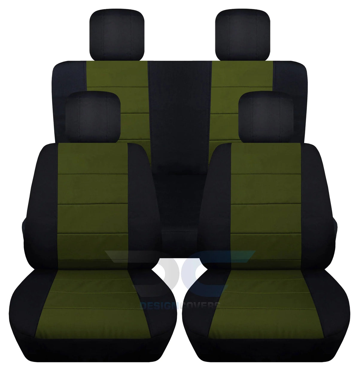T247-Designcovers Fits 2007-2010 Jeep Wrangler  2-Door Cotton Seat Covers:Black and Hunter Green - Front & Rear Solid Bench
