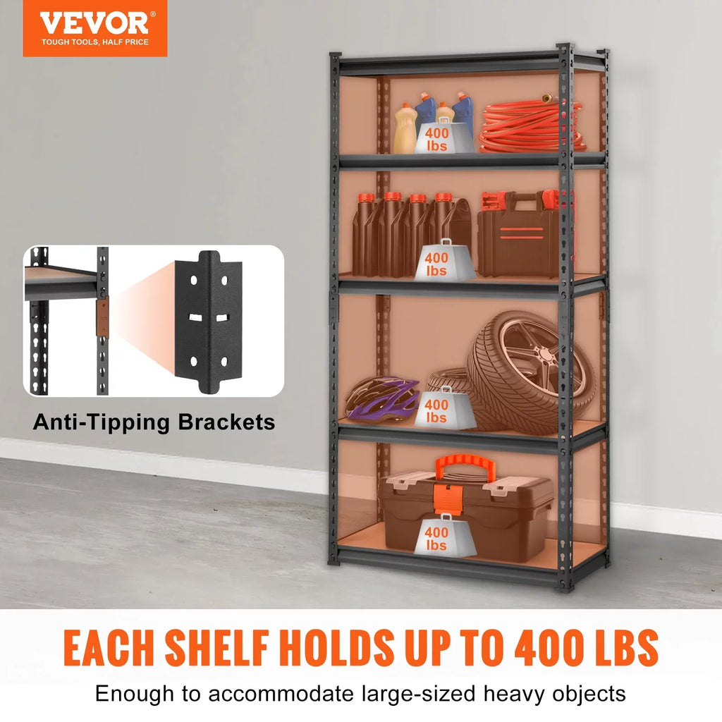 5 Tier Adjustable Heavy Duty Steel Shelving Unit, 12"D x 30"W x 60"H Garage Storage Rack 2000 lbs Load