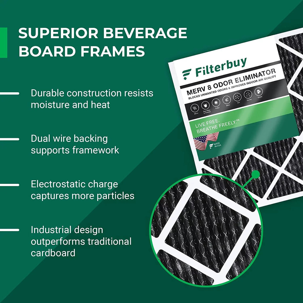 Filterbuy 16x18x1  8 Odor Eliminator Pleated   Furnace Air Filters with Activated Carbon (12-Pack)