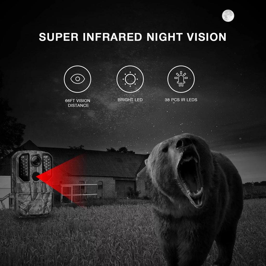 WiFi Bluetooth Trail Camera 20MP 1296P Deer Hunting Game Camera 65FT Infrared Night Vision Waterproof IP66 Outdoor Wildlife Trail Cam