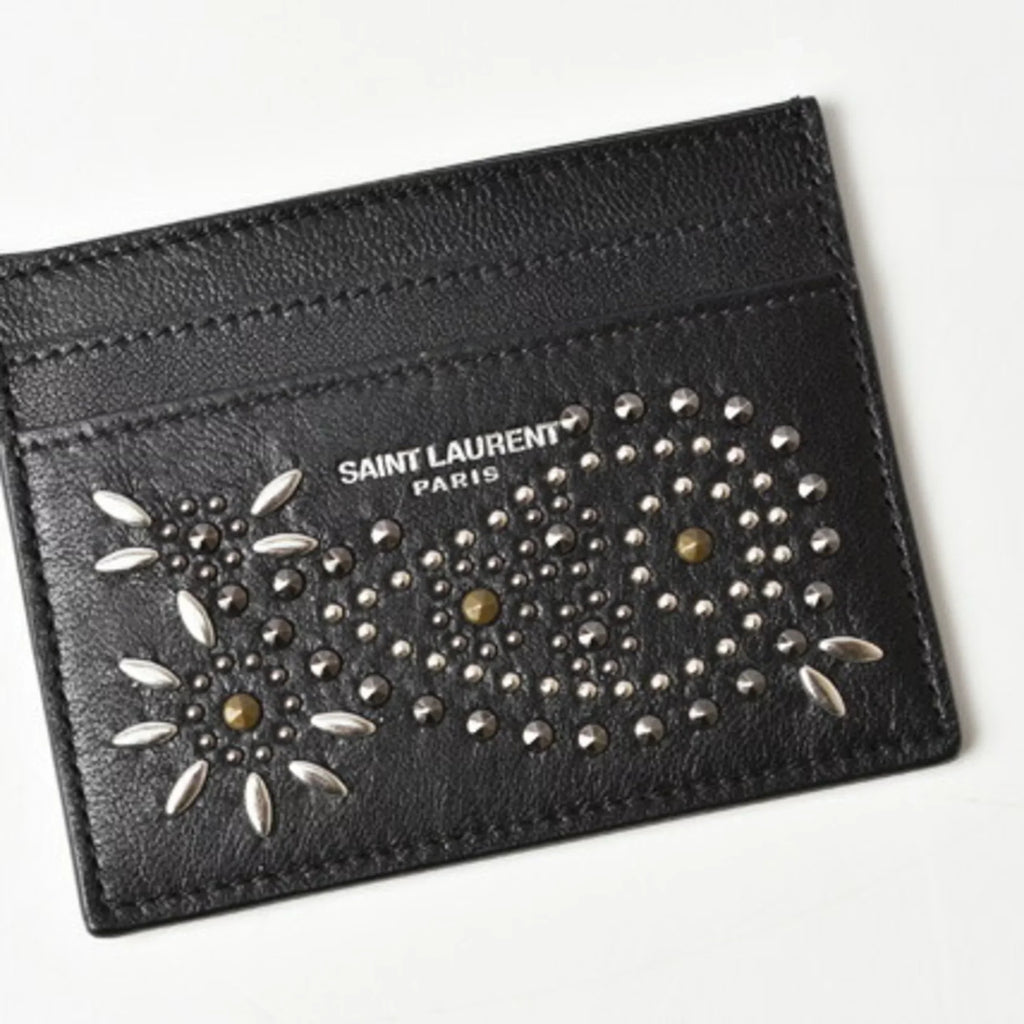 Pre-Owned Saint Laurent / Card Case    Paisley Pattern Studs Leather Black 375949 (Like New)