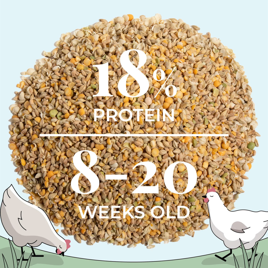 Mile Four | Grower Organic Chicken Feed | 100%  Grown Grains, Certified Organic, Certified Non-, Corn-Free, Soy-Free, Non-Medicated Chicken Food | 18% Protein | Whole Grain | 46 lbs.