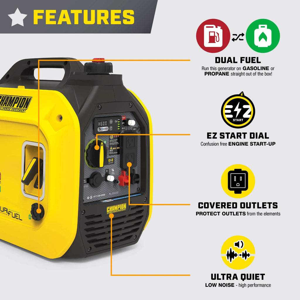 Champion Power Equipment 2500-Watt Dual Fuel Portable Inverter Generator with Quiet Technology and  Shield