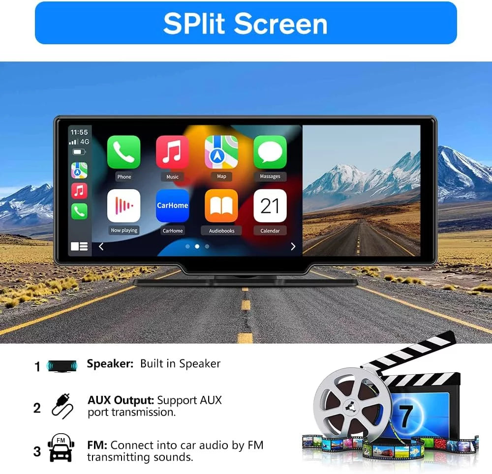 Awesafe 10.25 Inch  Touch Screen Wireless Apple Carplay Android Auto Bluetooth Unit  Portable Car Radio Stereo with 1080p Backup Camera   Navigator AirPlay / Googel Siri