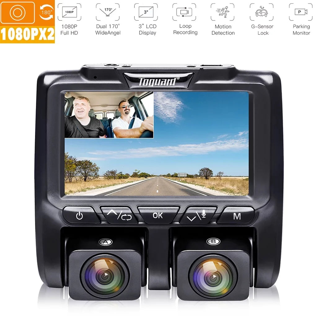 Full  Dual Dash Cam,  1080P+1080P Front and Inside Car Camera Dash Cams 3"  Dashboard Camera Black