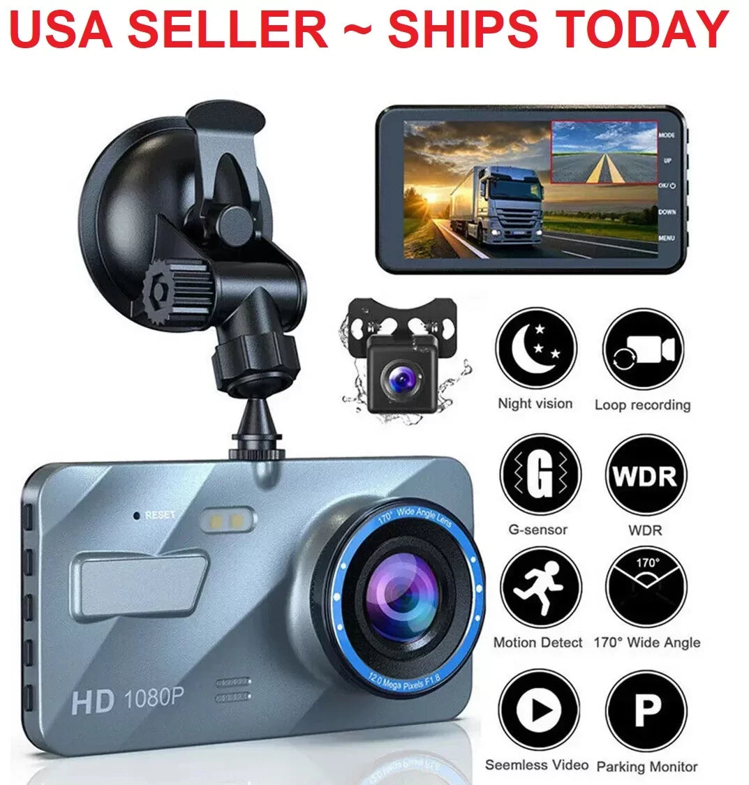 Touch Screen Dash Cam 4" 1080P Dual Lens Car  Recorder Front and Rear Camera