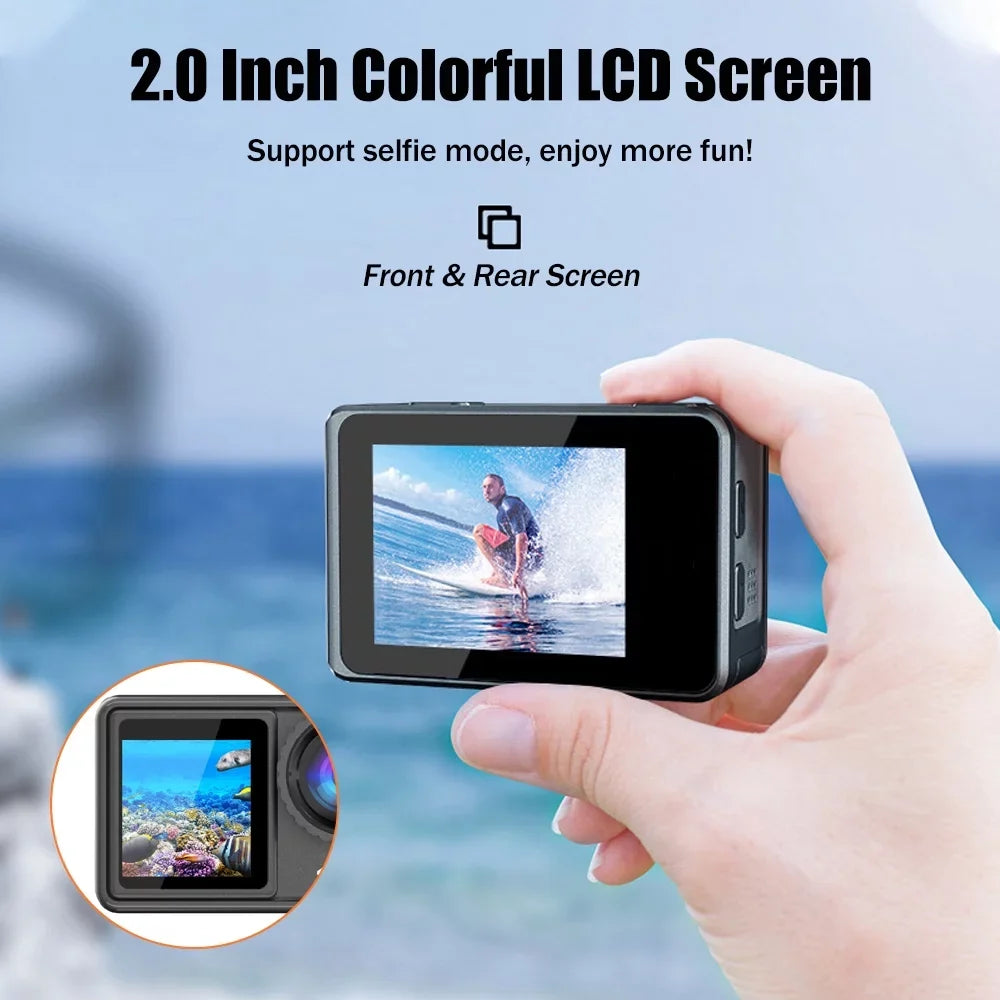 GoolRC 4K 24MP Dual Screen Sport  2.0 Inch Screen 170° Wide Angle  40m Waterproof WiFi with Macro Lens Remote Control for Sports