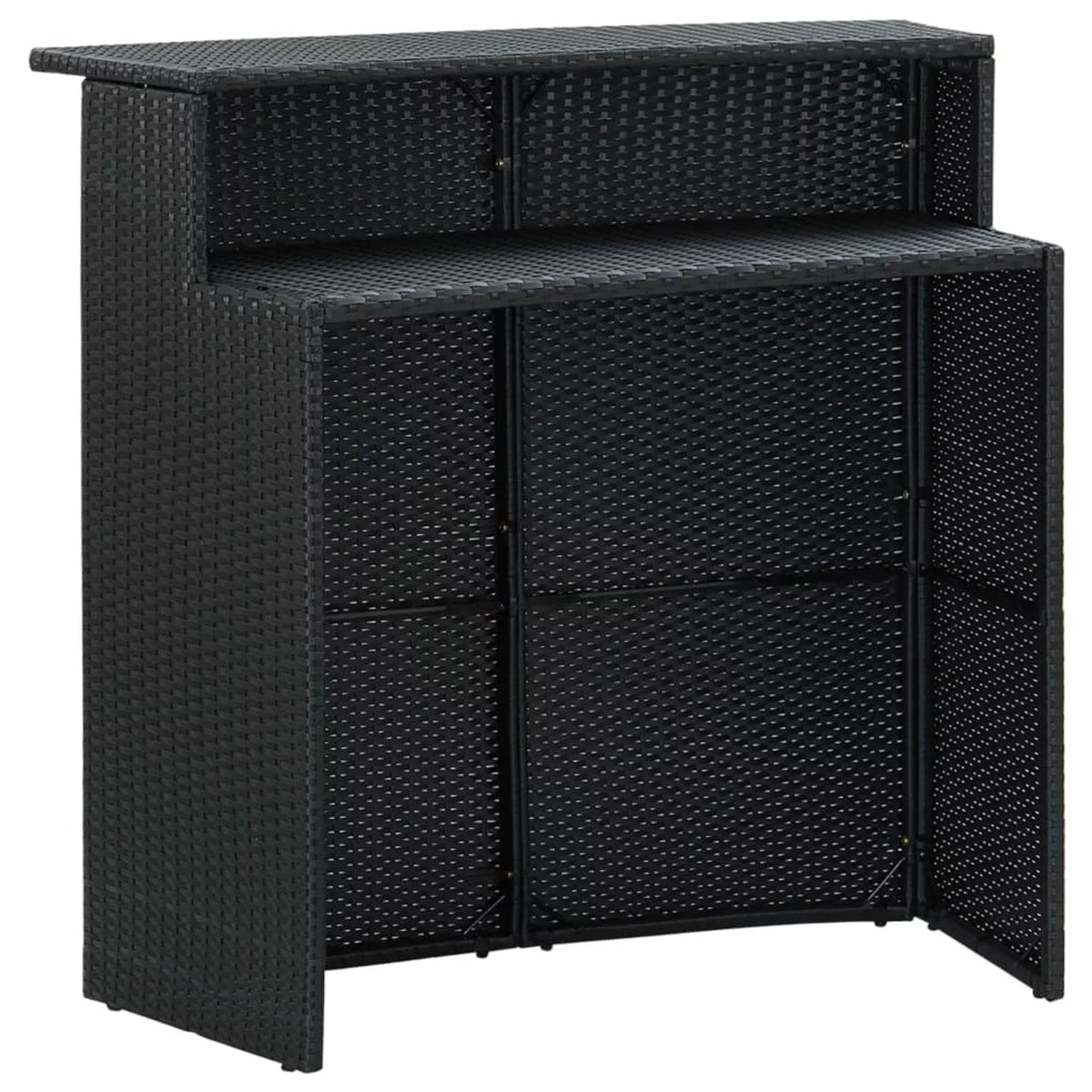 Anself 5 Piece Garden Bar Set Table with Storage Shelf and 4 Cushioned Stool Chairs Outdoor Dining Set Black Poly Rattan for Bistro, Pub, Backyard, Terrace, Patio