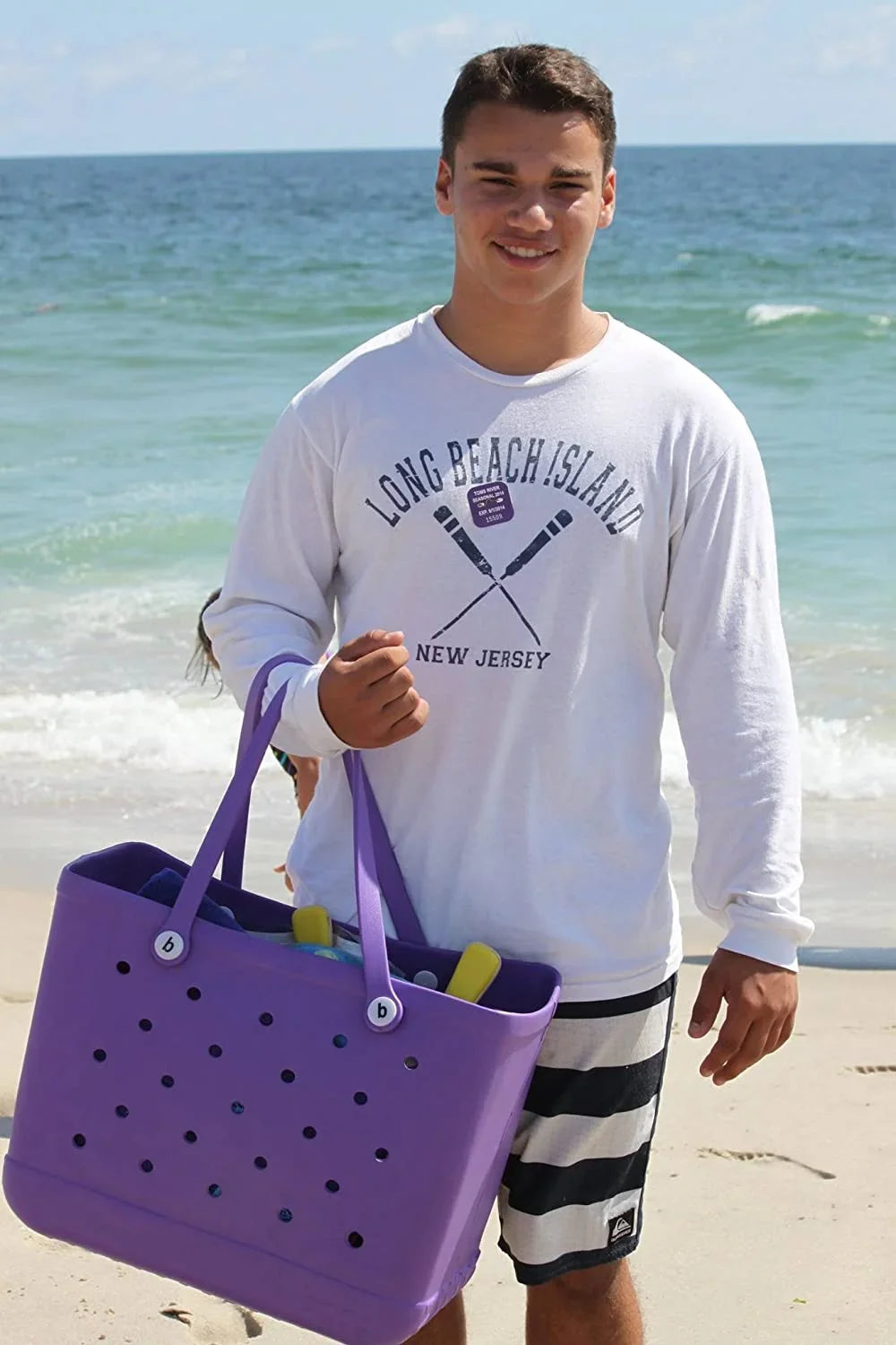 Rubber Beach Bag  Perforated Waterproof Sandproof Durable Open Silicone Tote Bag for Outdoor Beach Pool Sports,Purple