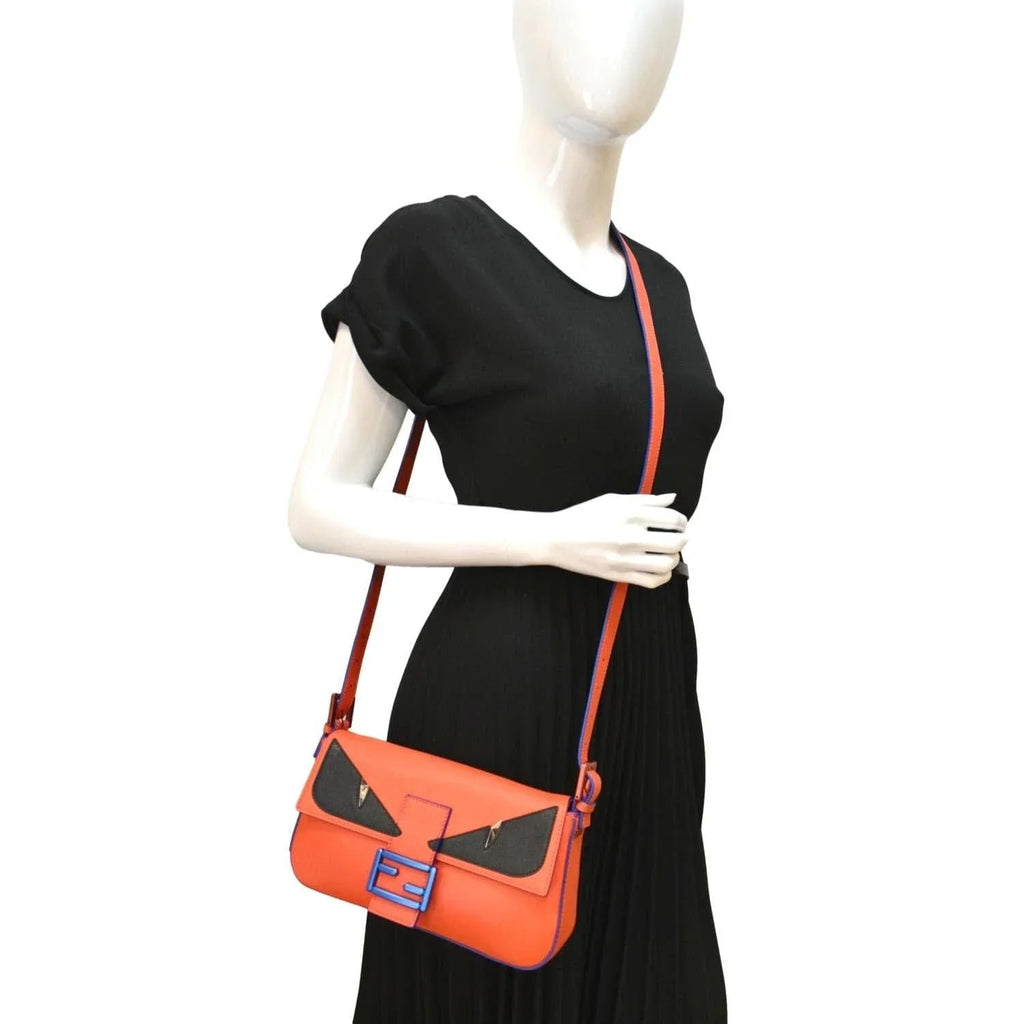 Pre-owned  Monster Eye Baguette Calfskin Leather Crossbody Bag Orange