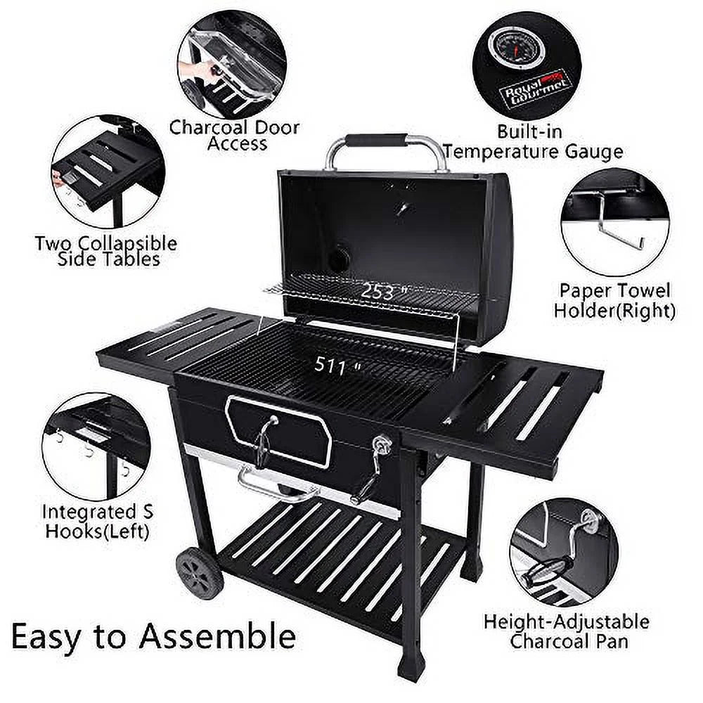 Royal Gourmet CD2030AN 30-Inch Charcoal Grill, Deluxe  Smoker Picnic Camping Patio Backyard Cooking, Black, Large