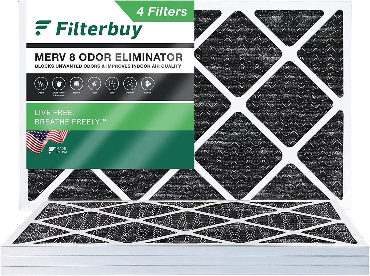 Filterbuy 14x25x1  8 Odor Eliminator Pleated   Furnace Air Filters with Activated Carbon (4-Pack)