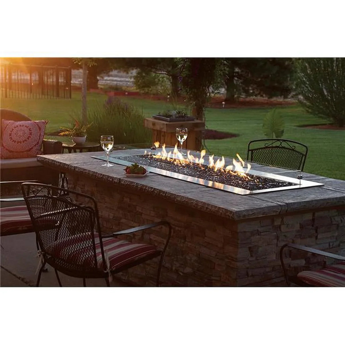 60 in. 65000  Outdoor Linear Fire Pit Kit with Manual Electronic Ignition, Natural Gas