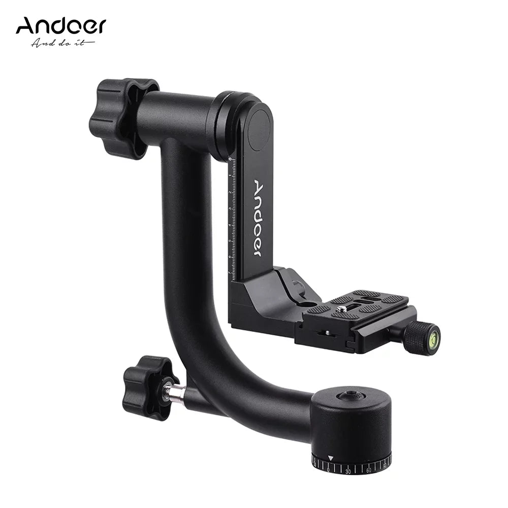 Andoer Metal Panoramic Gimbal Tripod Head Heavy Duty Aluminum Alloy with Arca-Swiss Standard Quick Release Plate Support 30Lbs/13.6kg Suitable for  Camera Camcorder Bird Watching