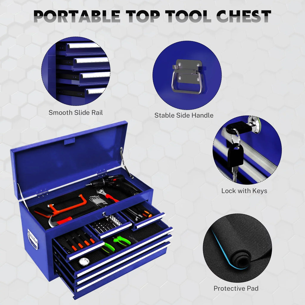Tool Chest with Drawers, 2--1 Rolling Tool Chest & Cabinet Large Capacity with 8 Drawers, Lockable Tool Box Organizer On Wheels with Sliding Drawers, Hidden Double Tool Box, Blue