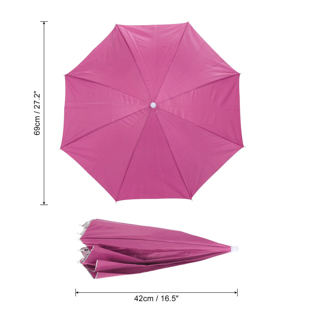 Uxcell  27.2" Umbrella Hat Set, 3Pcs Oxford Fabric Folding Single Layer Sun Rain Cap with Head Strip, Purple Blue Red