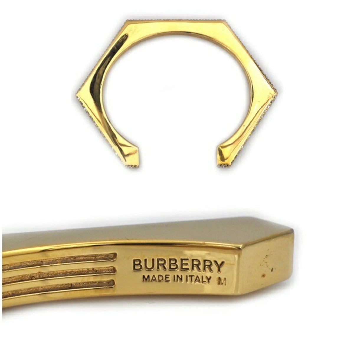 Pre-Owned Burberry Bangle Gold Clear Stone 80326341 M  Rhinestone  Crystal Detail Bracelet Nut Motif Jewelry Cuffs Ladies (Good)