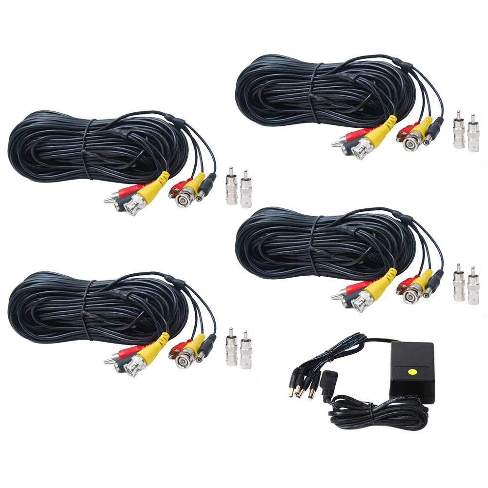 VideoSecu 4 x 50ft Security Camera Audio Video Power Cable   Connector Wire Cord for  Surveillance Camera with 4CH 12V  Power b4k