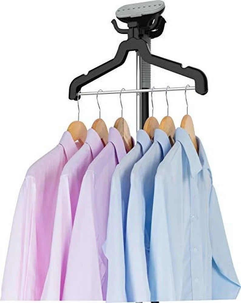 GS34- 1500W Standing Full-Size Garment Steamer with 360 Swivel Multi-Hook Hanger and 4 Steam Settings, Black
