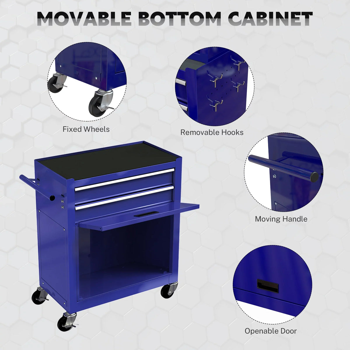 Tool Chest with Drawers, 2--1 Rolling Tool Chest & Cabinet Large Capacity with 8 Drawers, Lockable Tool Box Organizer On Wheels with Sliding Drawers, Hidden Double Tool Box, Blue