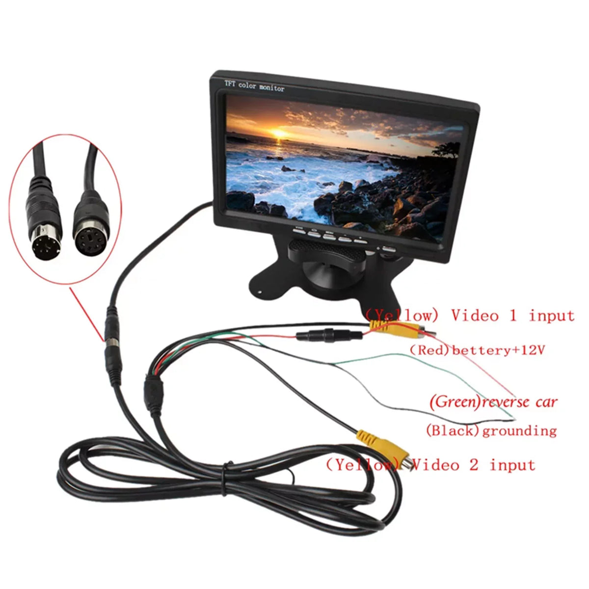 moobody 7 Inch  Monitor Display Screen  Car Screen Monitor  1024x600 Display  Input Built-in Speaker For Trucks Bus  Trailer Reverse Rear View Backup Camera