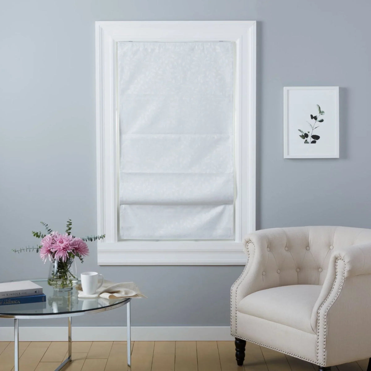 Exclusive Home Bolan Botanical Total Blackout Roman Shade, 23"x 64", White