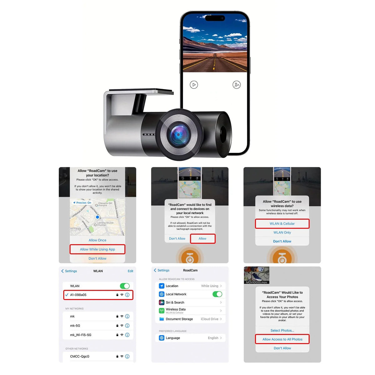 A1-2K Smart Dash Cam 2K 1440P Built-in WiFi Car Camera  Control Loop Recording G-Sensor Night Vision Support 128G