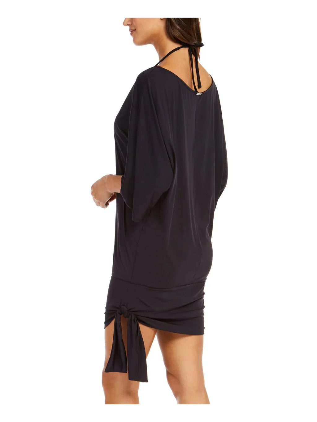 Women's Black Stretch Pullover Dress Side Tie Scoop Neck Swimsuit Cover Up S