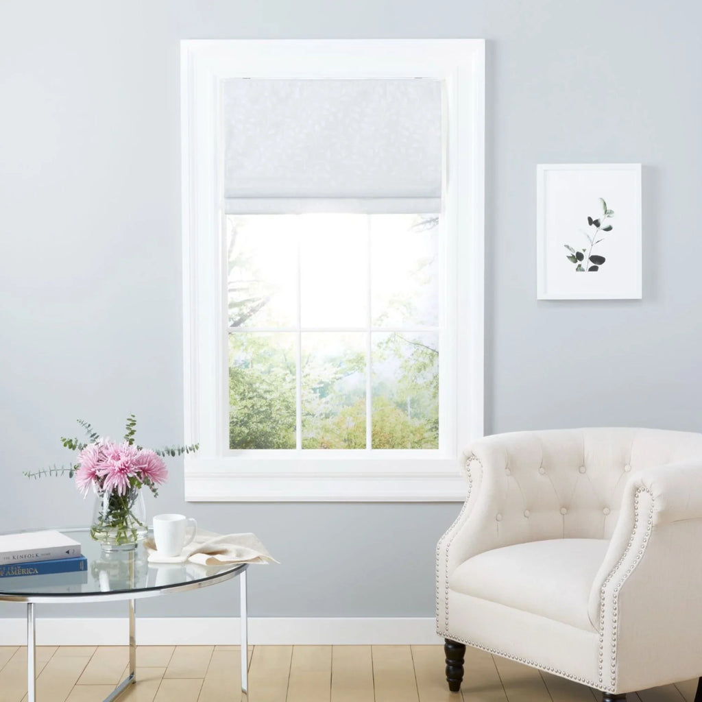 Exclusive Home Bolan Botanical Total Blackout Roman Shade, 23"x 64", White