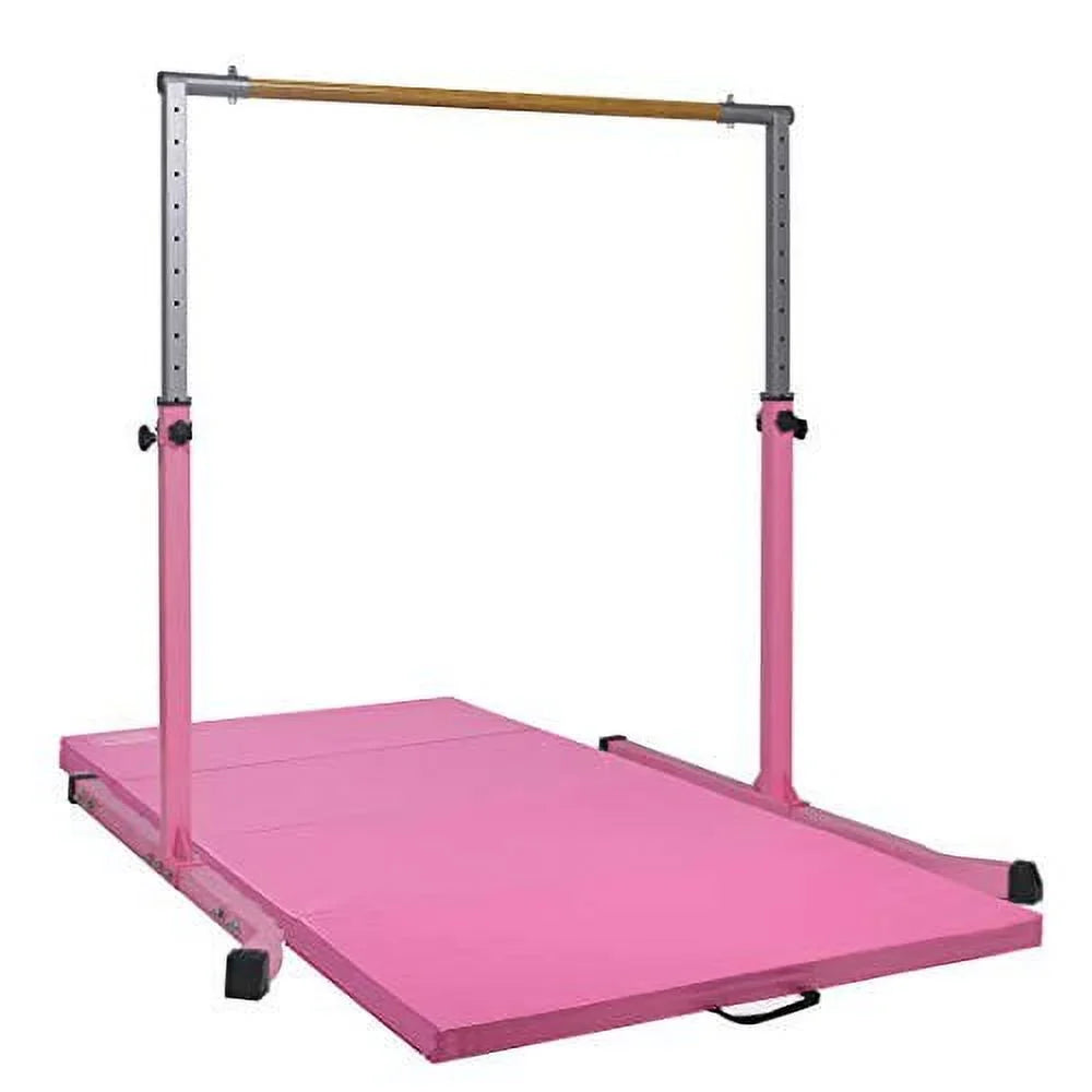 5 Star- Pink Gymnastic Kip Bar for Kids, Expandable 3-5 , Adjustable Height Horizontal Bar, Heavy Duty Curved Legs, Junior Training Equipment, Home Gymnastics, Strong and Durable