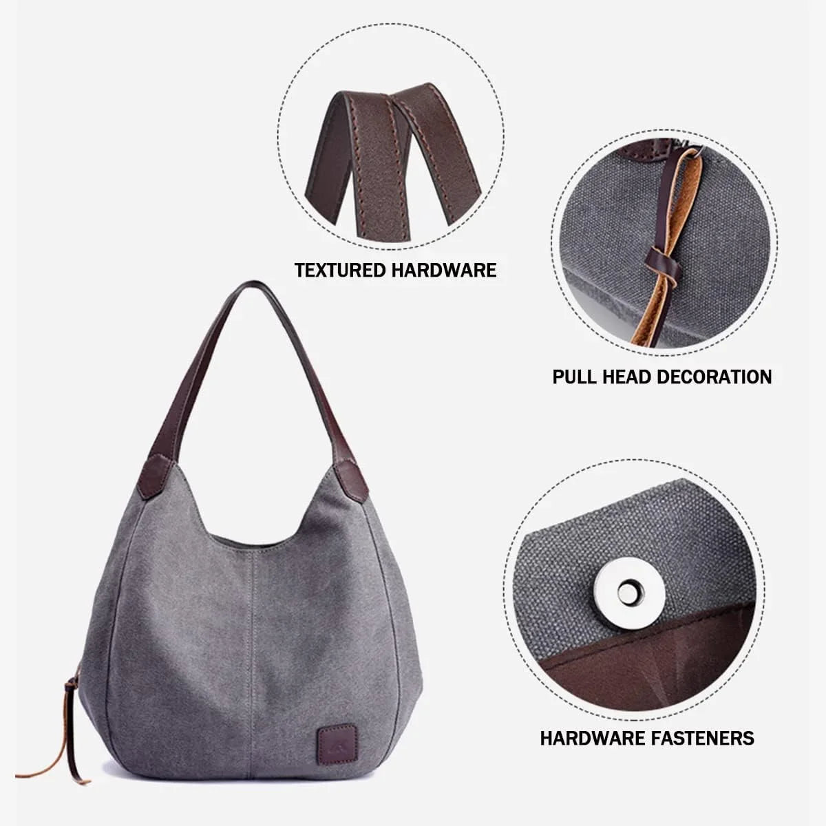 Women Canvas Hobo Purse Multi Pocket Handbags Shoulder Bags Totes Purses