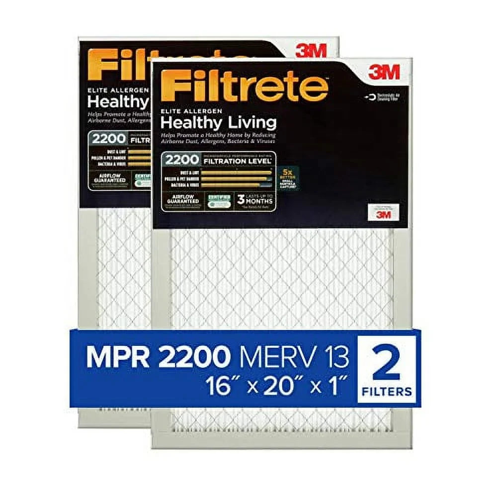 Filtrete 16x20x1,  Furnace Air Filter,  2200, Healthy Living Elite Allergen, 2-Pack (exact dimensions 15.69 x 19.69 x 0.78)