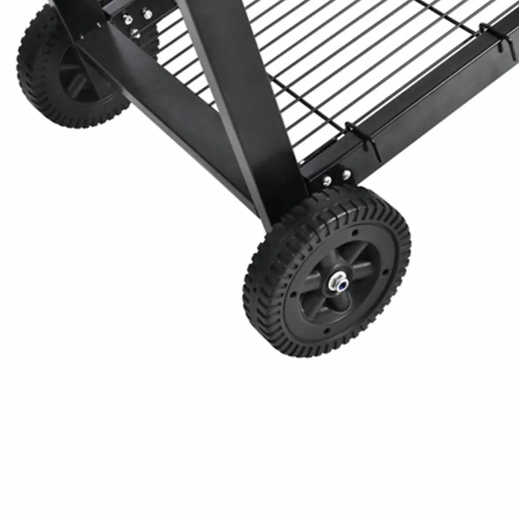 Anself Charcoal  Stand with Lower Shelf and Wheels Steel Barbecue Grill Black for Camping Cooking, Grilling, Smoking, Picnic, Hiking, Party, Garden, Patio 39.4 Inch Length