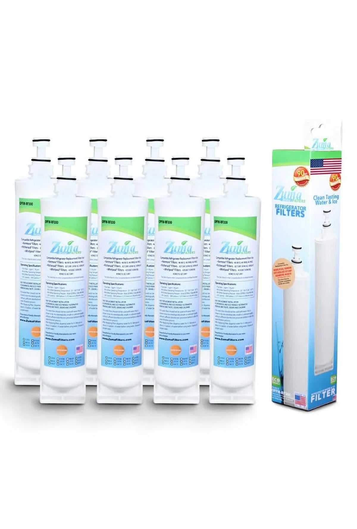 Brand , Water and Ice Filter , Model # -RF300 , Compatible with Whirlpool® 8212491 - 8 Pack - Made in U.S.A.