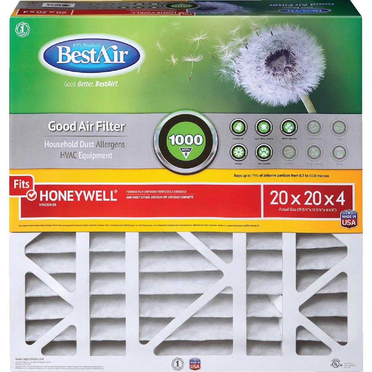 1 , BestAir 20 In. x 20 In. x 4 In. Honeywell  8 Deep Pleat Furnace Filter