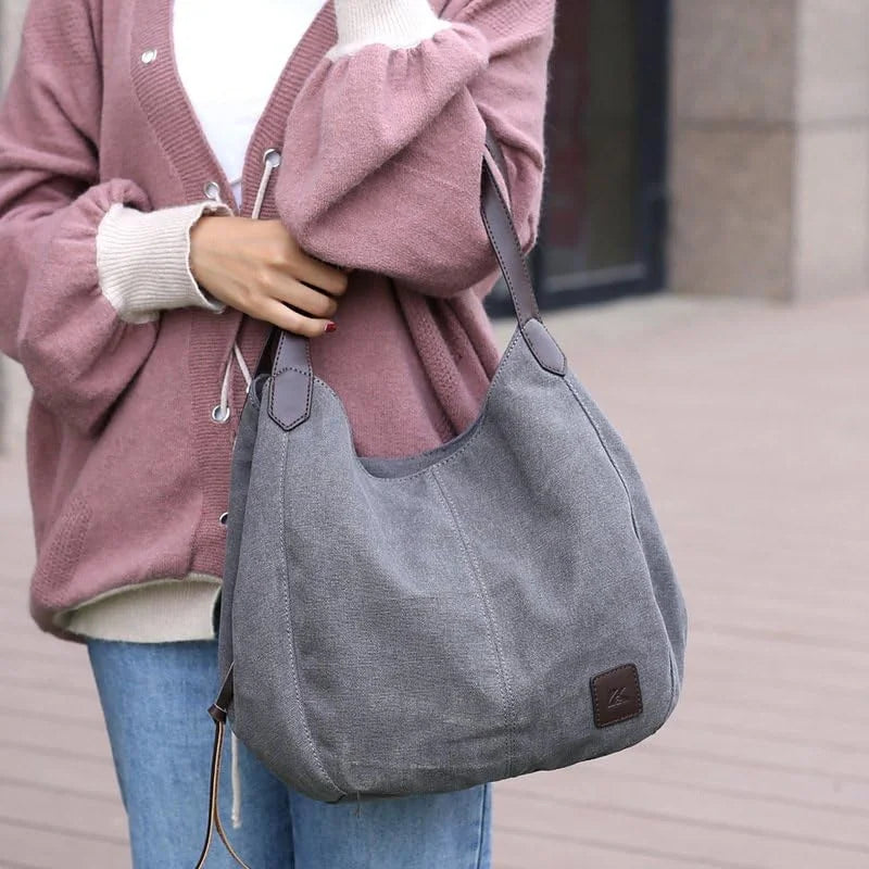 Women Canvas Hobo Purse Multi Pocket Handbags Shoulder Bags Totes Purses