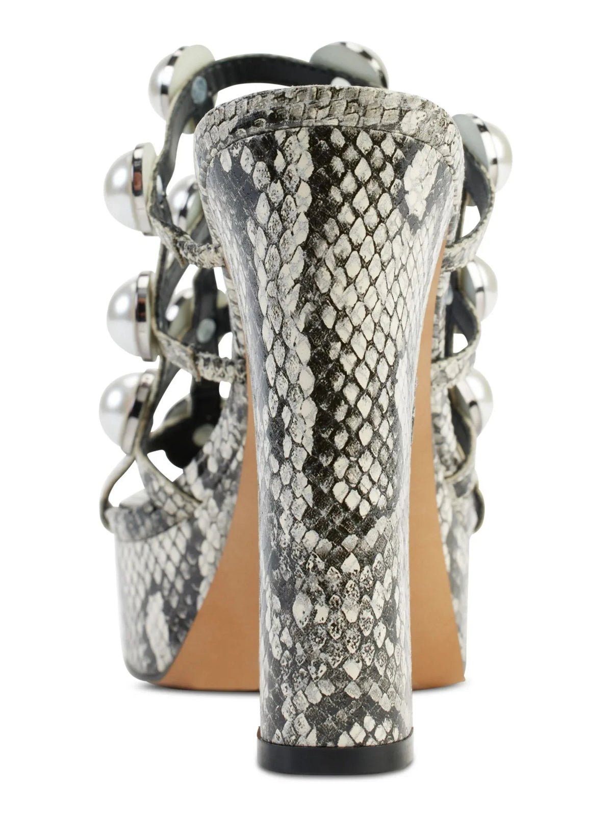 Womens Black Snakeskin 1" Platform Embellished Addica Round Toe Cone Heel Slip On Dress Heeled Sandal 9 M