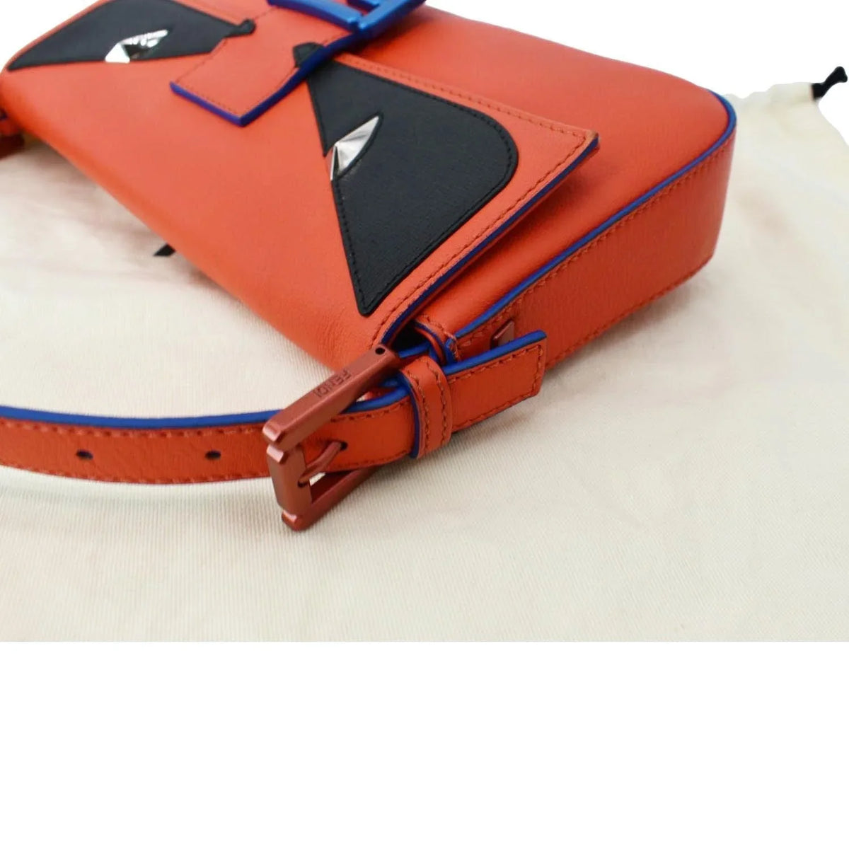 Pre-owned  Monster Eye Baguette Calfskin Leather Crossbody Bag Orange