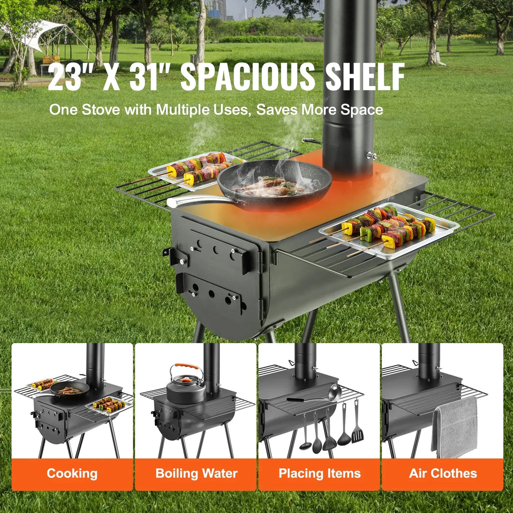 Portable Wood Stove Camping Hot Tent  Stove 118 in for Outdoor w/ Pipes