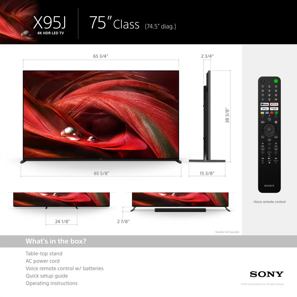 Sony 75" Class XR75X95J   Full Array  4K Ultra  Smart Google  with Dolby Vision  X95J Series 2021 Model