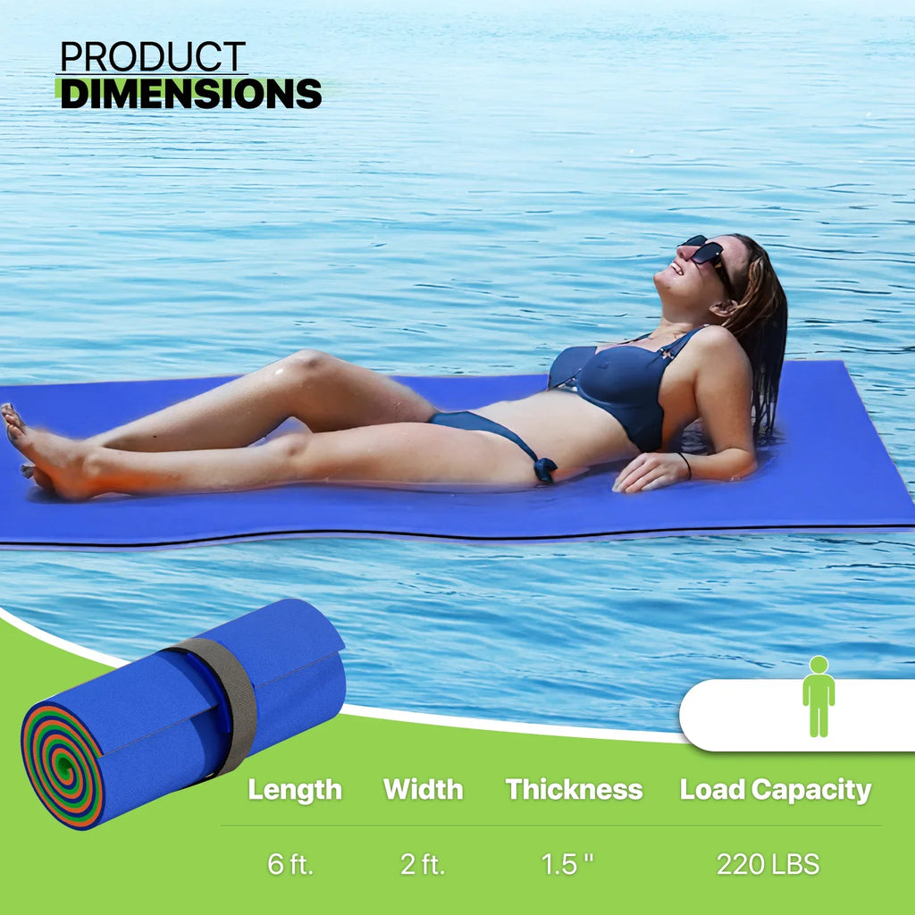 Magshion 6x2ft Floating Water Mat, 3-Layer Tear-Resistant  Foam Water Floating Pad, Lake Float Mat Lily Pad for Recreation Pool River Ocean Outdoor Water Activities, Blue
