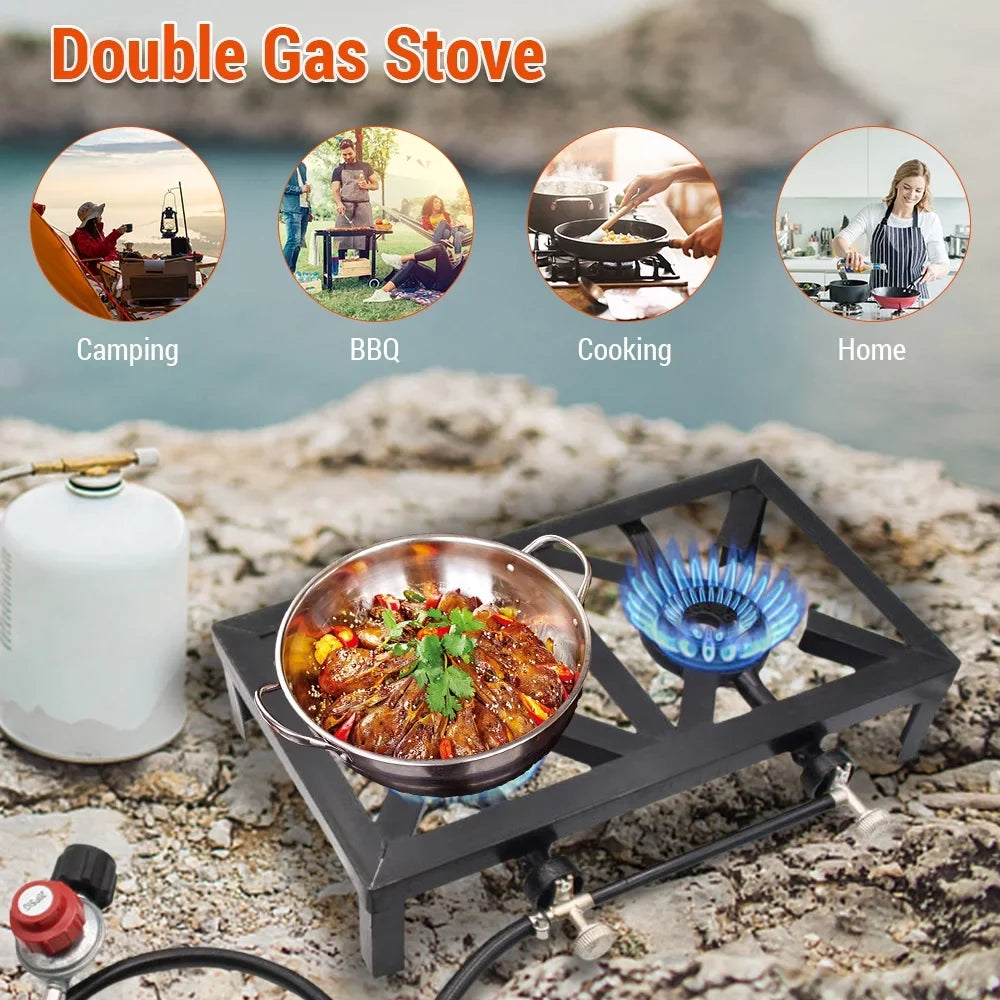 walmeck Propane Gas Double Cast Iron Stove for Patio Camping  Cooking ( Standard)