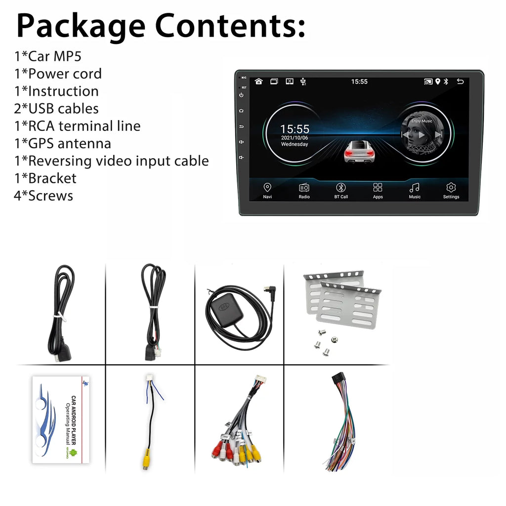 Double Din Car Stereo Radio 10'' Touch Screen Carplay Universal Car Multimedia Player with Bluetooth  Radio Receiver Mirror Link（1+16G）