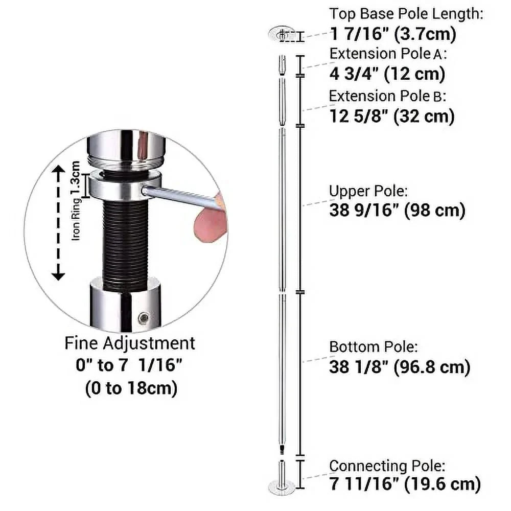 9.25  Portable Dance Pole Kit Static Spinning Pole Dancing Pole Strip Poles for Home Removable 45mm Dance Pole Gym Party Club Exercise Fitness Silver/Black/Colorful/Gold, Max Load 1102 Lbs