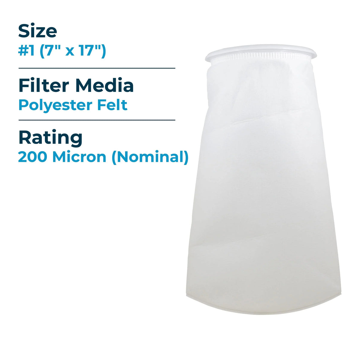 SpiroPure --1-200 200 Micron #1 (7" x 17") Polyester Felt Liquid Bag Filter (Case of 40)
