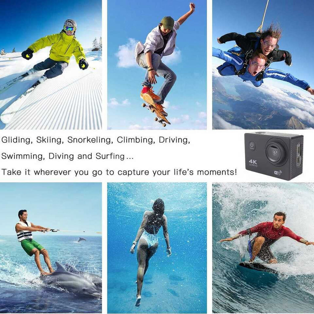 Action Camera  1080P Sports Camera Under 30M Waterproof,  Card, Battery, Carry Case Included